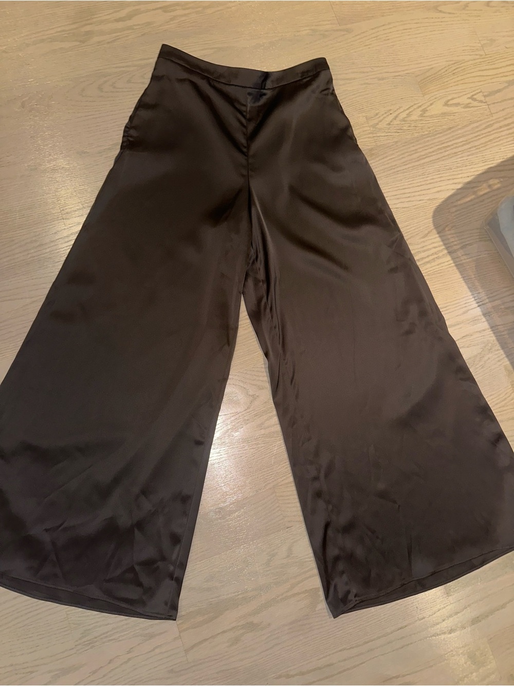 Caroline Constas Black Satin Wide-Leg Trousers